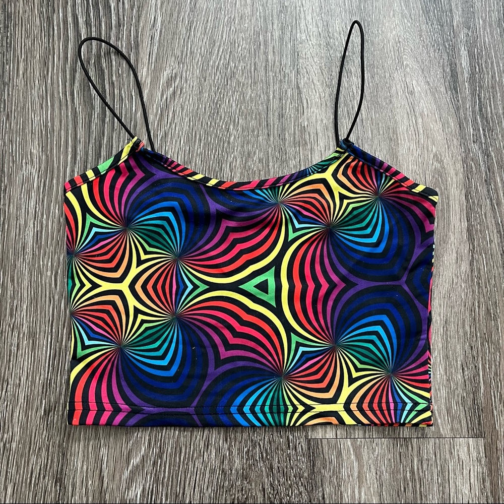 CURRENT MOOD Psychedelic Rainbow Crop Top DOLLS KILL